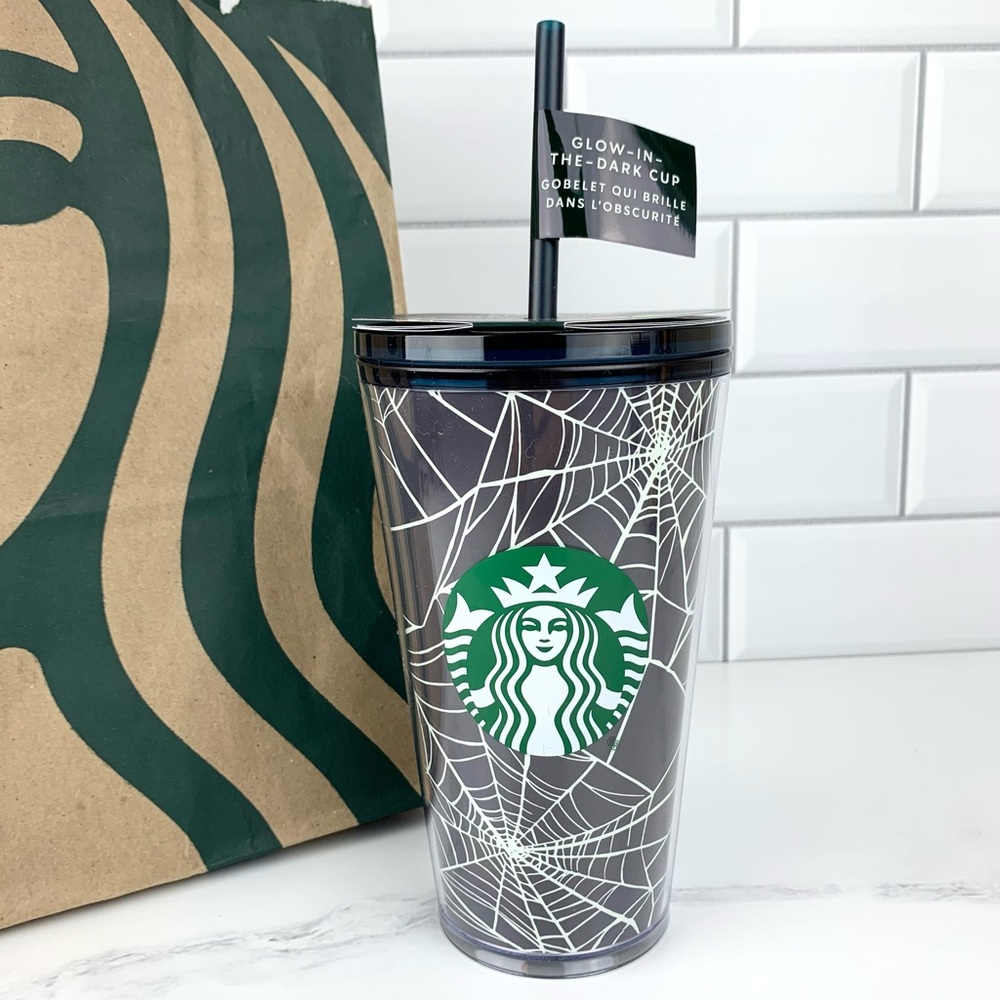 🕷NEW! Starbucks-16oz Halloween Glow-In-The-Dark Spider Web Tumbler 🕸